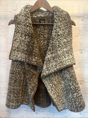 Fantastic Fawn Sherpa Faux Shearling Vest Waterfall Open Front L